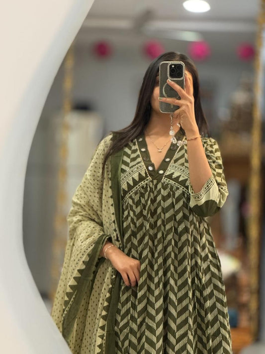 Wedding And Regular Super Hit Out Fit A-Line Kurti With Pant And Dupatta Set