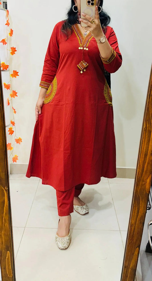 Premium Heavy Rich Dhabu Cotton Aline Suit