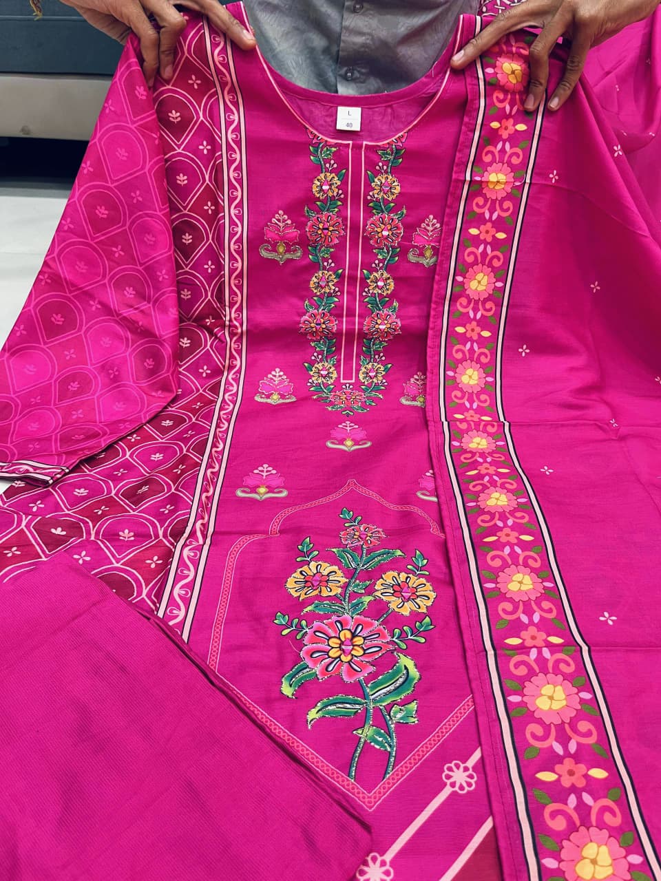 Pure Muslin New Arrivels Festivel Pink Rani Special 3 Piece Set
