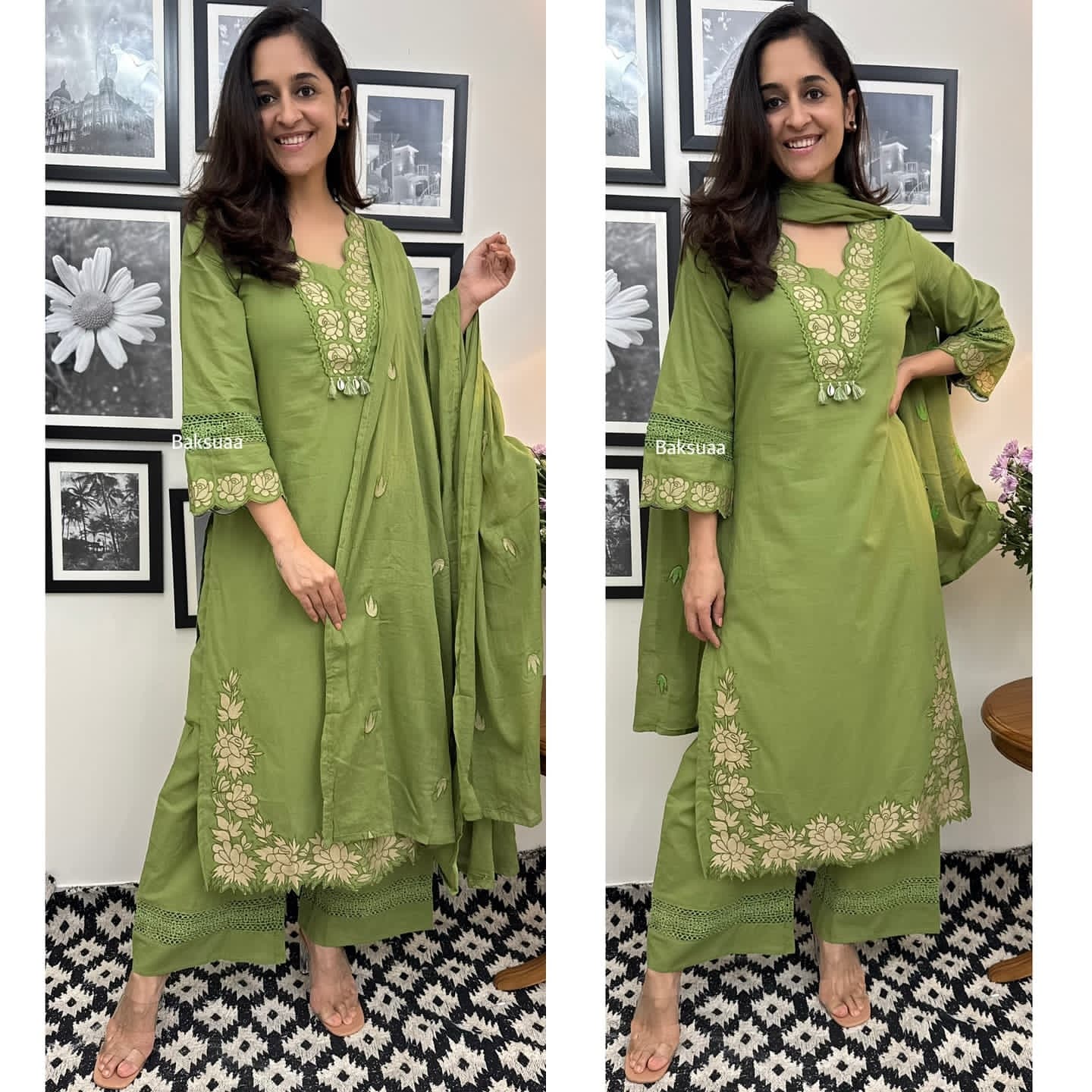 Pista Rayon Cotton Embroidery Salwar Suit Set