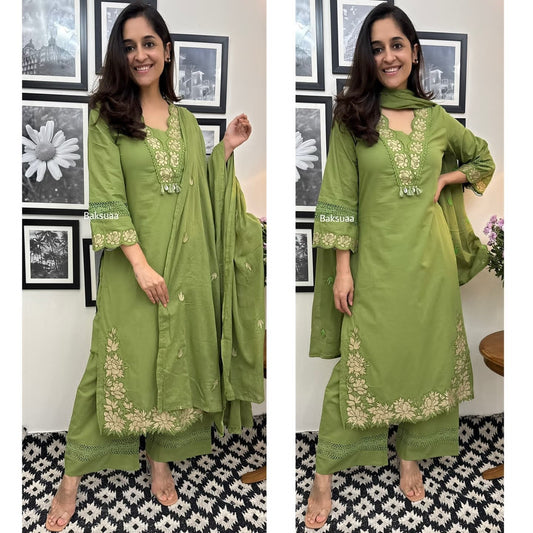 Pista Rayon Cotton Embroidery Salwar Suit Set