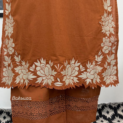 Rusty Orange Rayon Cotton Embroidery Salwar Suit Set