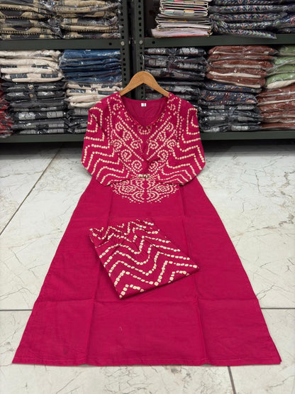 Pink Bandhani A-Line Kurta Set with Tassels