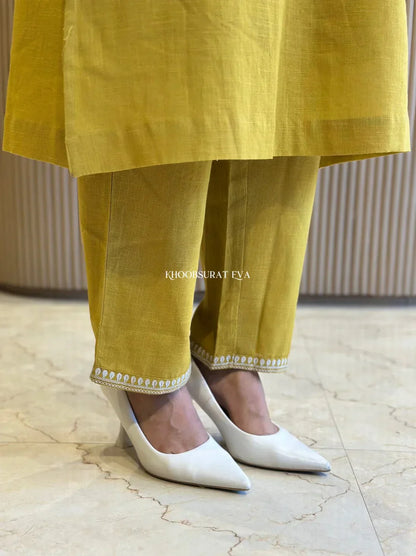 Royal Jaipur Kurti Mustard Yellow Cotton Kurta With White Embroidery