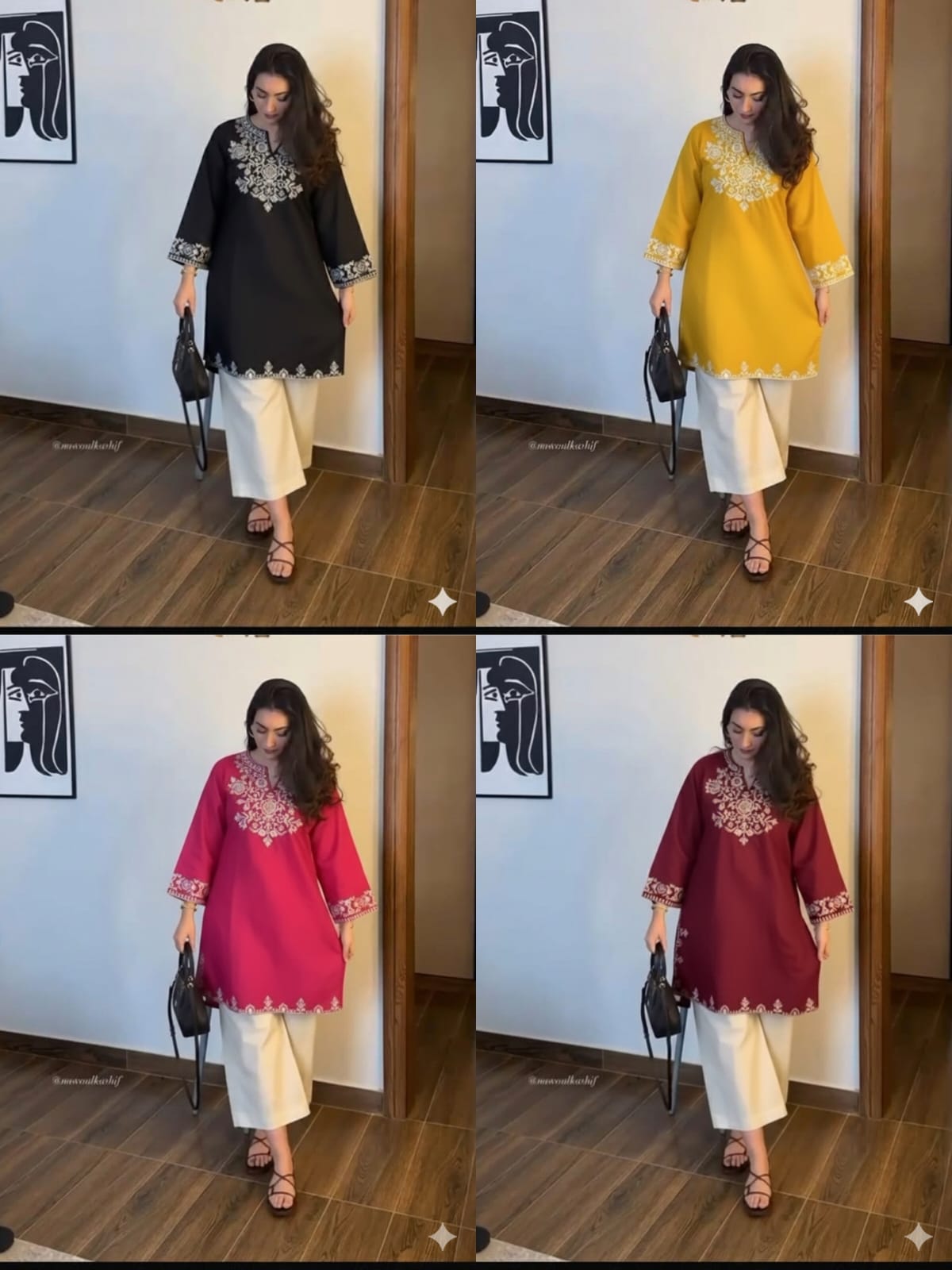 Pink Cotton Embroidered Kurta Set with Palazzo Pants