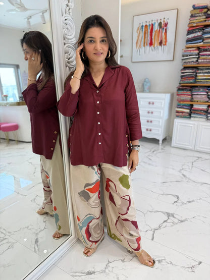 Maroon Boho Co-ord Set
