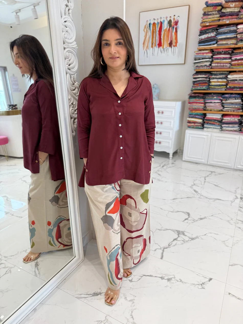 Maroon Boho Co-ord Set